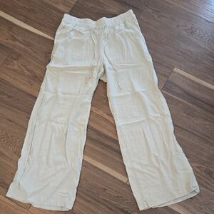 a new day Cream Wide-Leg Linen Blend Drawstring Pants